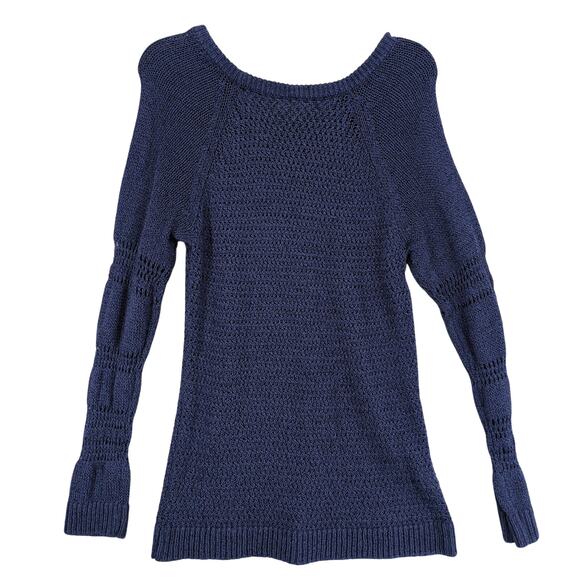 Tommy Bahama Women's L Open Knit Navy Blue Tunic Sweater Top, Boho Grunge Casual - Picture 3 of 6